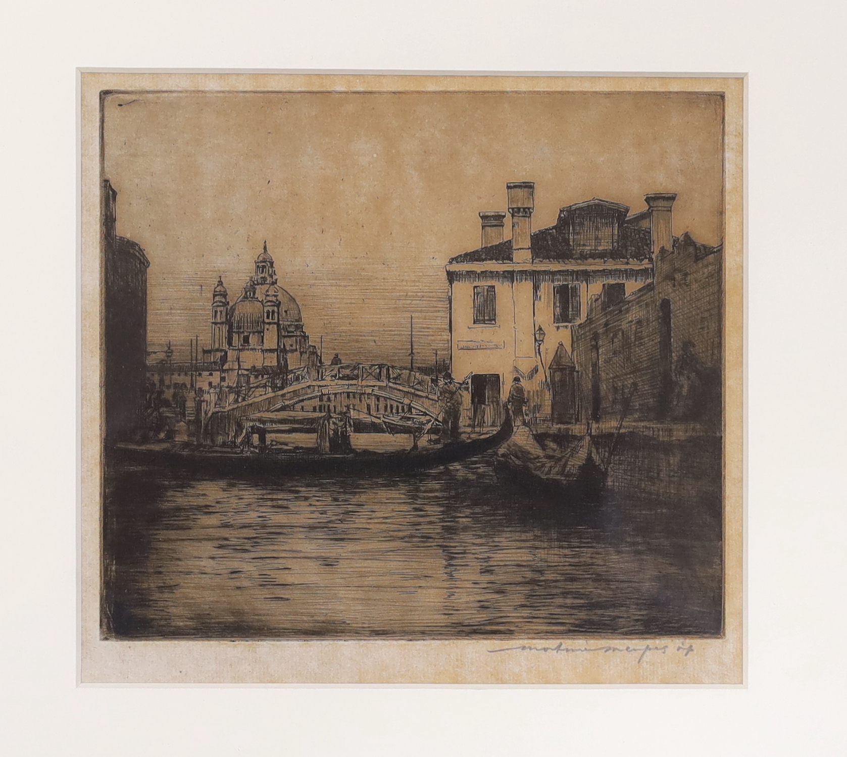 Mortimer Menpes R.E. (Australian, 1855-1938), two pencil signed etchings comprising ‘Rio Chiesa Degli Ognissanti’ and ‘Facades, Venice’, one with Abbott & Holder label verso, largest 16 x 17cm